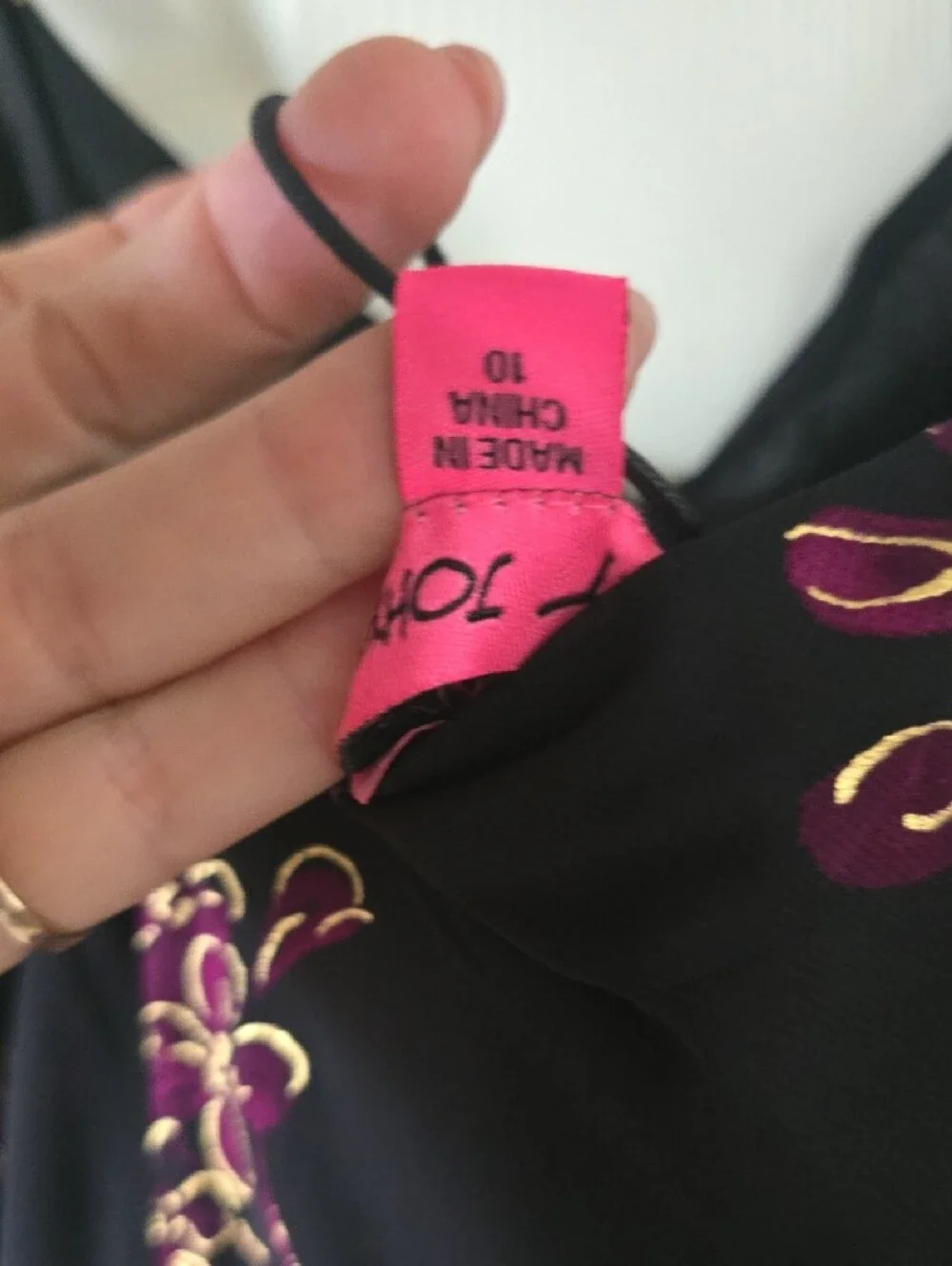 Betsey Johnson Black Dress with Magenta Floral & Gold Trim